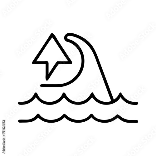 Flood wave symbol in flat style in black indicating water disaster and flood risk