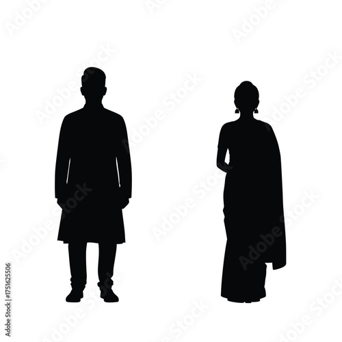 Black silhouette of Indian man and woman vector