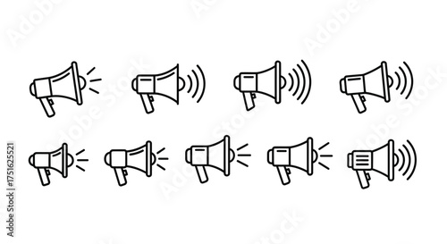 Set of megaphone line icons isolated on white background for web design
