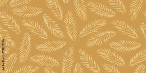 Abstract geometric seamless pattern with plants in golden tones. Stock vector illustration for background, textile, or wrapping paper.