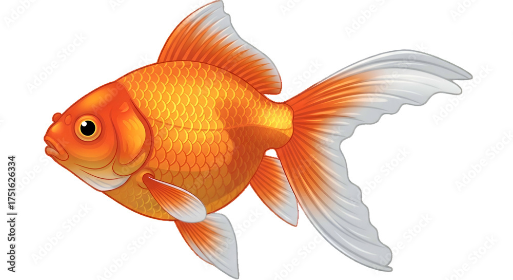 Fototapeta premium Elegant golden fish swimming with flowing tail, detailed scales