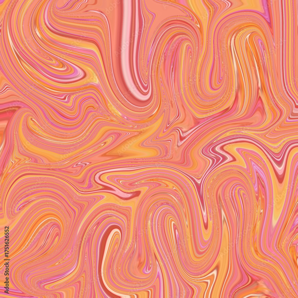Obraz premium Fluid orange and pink marble swirl with flowing lines and movement, ideal for abstract art, backgrounds, and modern design. Marble, fluid, swirl, vibrant, abstract.