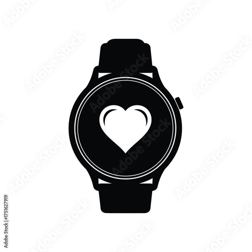 Black smartwatch with white heart icon on screen health