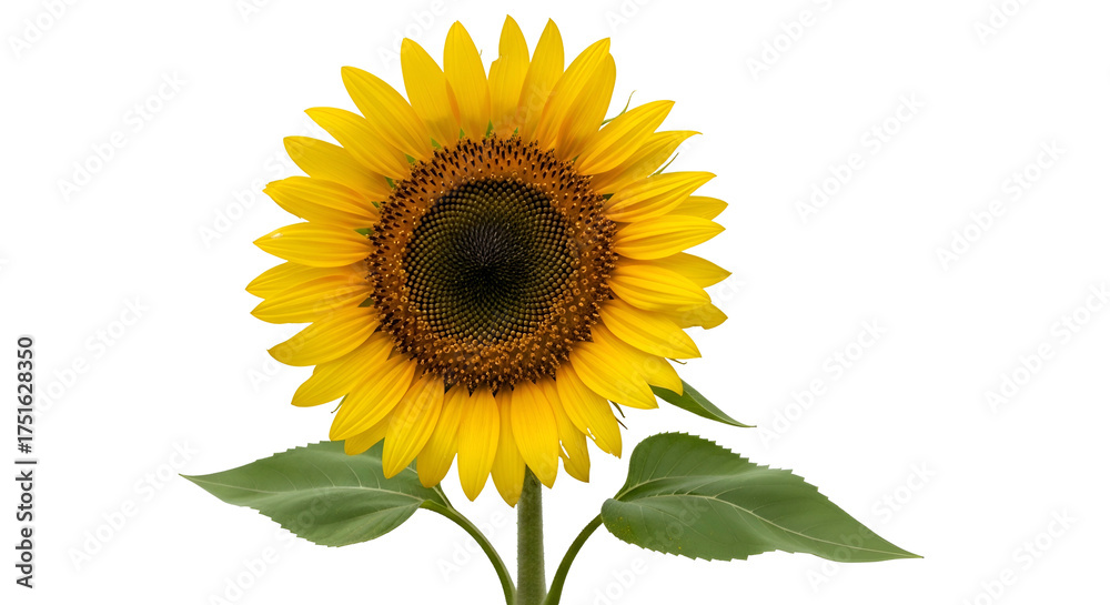 Obraz premium Upward facing sunflower with yellow petals and dark brown center