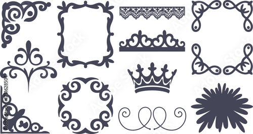 Elegant Decorative Elements Frames, Corners, Crowns, Lace, Swirls, and Floral Accents