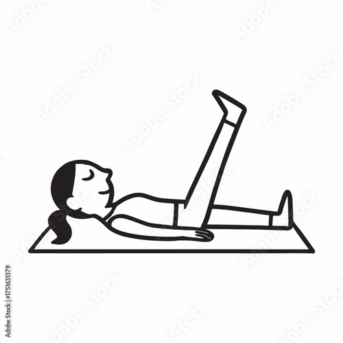 Calm stick figure in pilates class performing a leg raise with clean black outlines