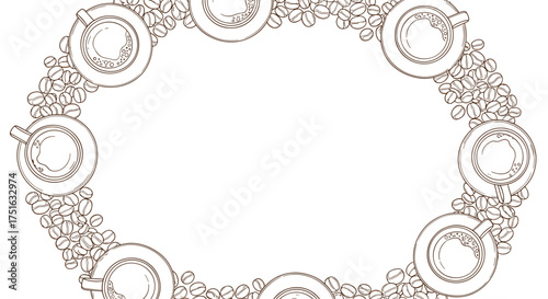 A whimsical coffee cup wreath made of coffee beans and flowers.