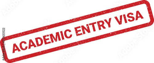 Distressed academic entry visa stamp illustration, educational travel authorization rubber seal