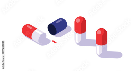 Opened capsule revealing its contents next to whole capsules on a white surface.