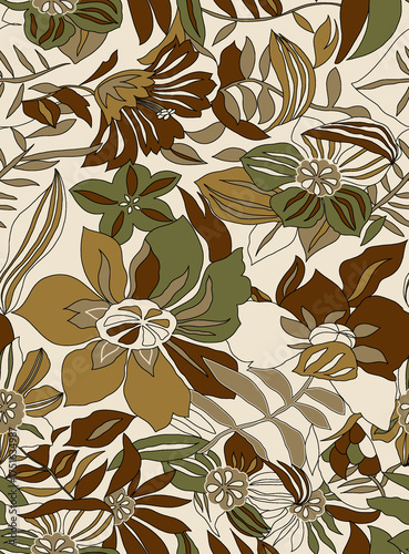 Retro Floral Seamless Pattern in Earth Tone Colors – Vintage Botanical Design