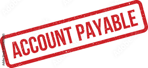 Distressed account payable stamp with rough texture, rectangular frame, angled position
