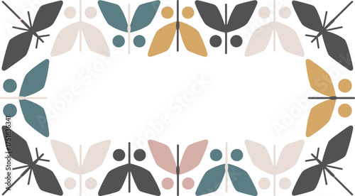 Modern Floral and Dragonfly Border with Pastel Colors and Geometric Shapes for Design