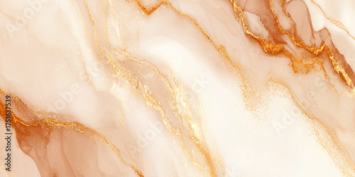 Luxurious marble texture with warm beige, cream, and golden tones. The pattern features smooth, flowing veins of gold and amber running through a soft ivory background.