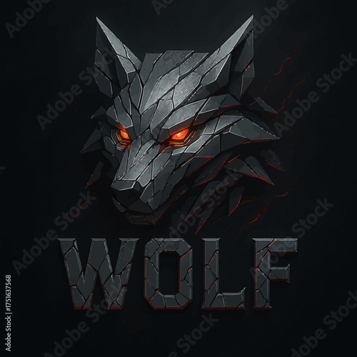 Abstract Wolf Head Logo with Glowing Eyes - Fierce Geometric Design