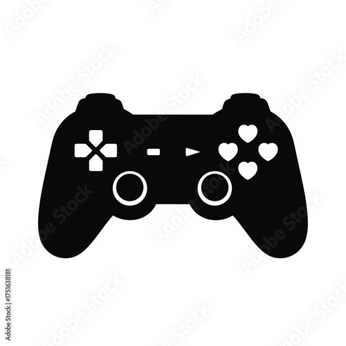 Black video game controller icon with white buttons