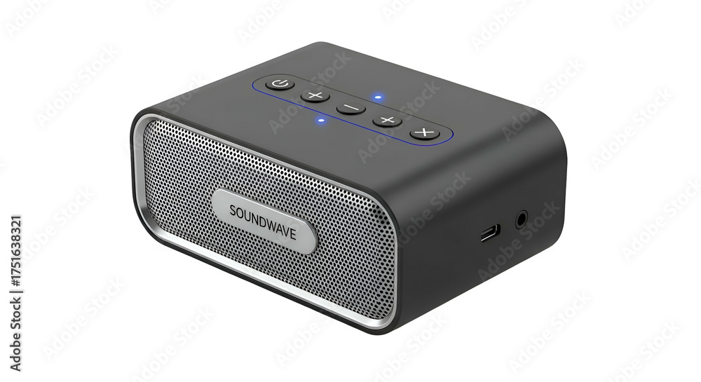 Obraz premium Rectangular gray sound device w/ silver trim, buttons and mesh