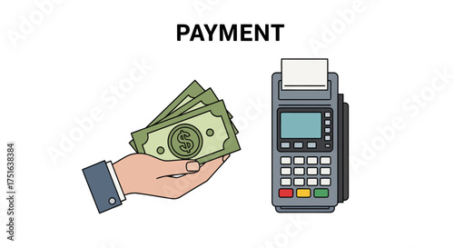 Payment methods cash and card terminal for transactions.