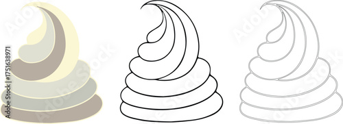 Whipped Cream Swirls Graphic Set. Vector Illustration for Dessert Topping, Meringue, Icing, Sweet Food Decoration, or Bakery Product Design.