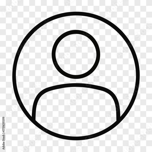 Simple black outline icon representing a generic human profile depicted as a circle head inside a larger body shape transparent background person avatar