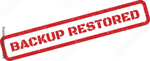 Distressed backup restored stamp effect with speckled grunge texture, angled illustration