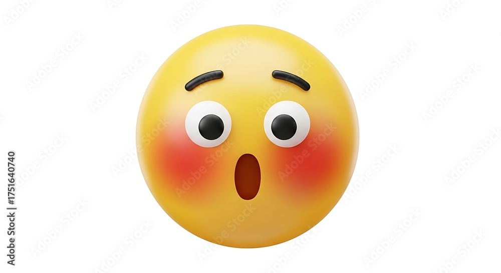 Fototapeta premium Shocked emoji face surprised expression yellow emoticon social media reaction render art