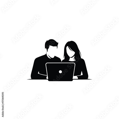 Man and woman silhouettes using laptop together couple