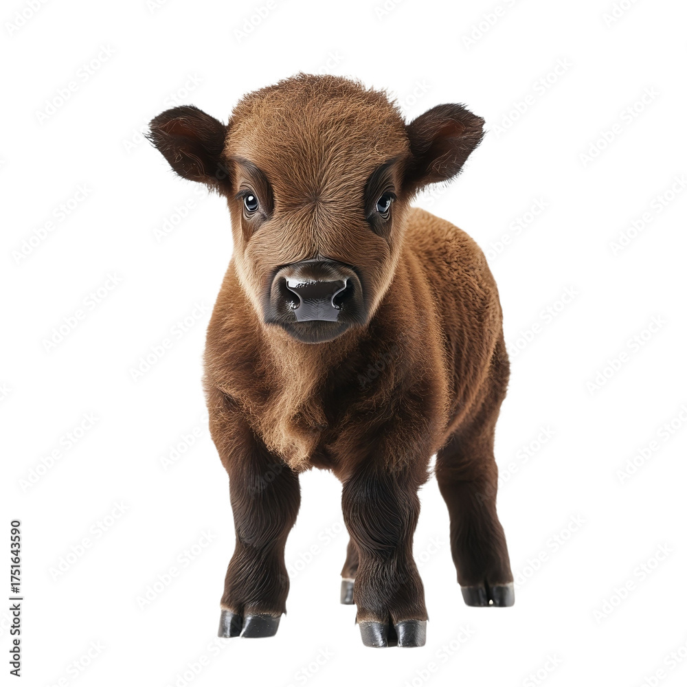Fototapeta premium Angular view full body shot of a baby buffalo studio shot isolated on a white transparent background