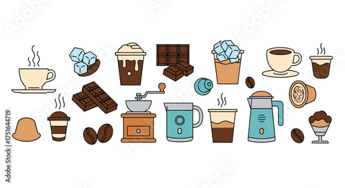 A delightful collection of coffee and chocolate treats for your enjoyment.