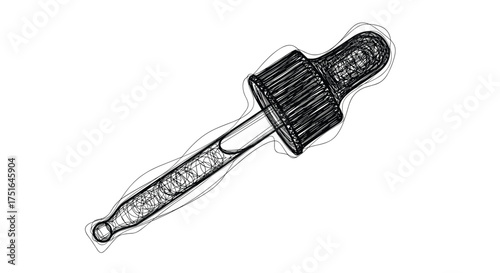 Detailed scientific illustration of a glass dropper with a rubber bulb dispensing a clear liquid.