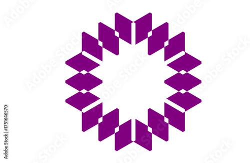 Minimal purple polygon ring burst vector, modern geometric abstract motif with dynamic symmetry, bold circular frame for branding, backgrounds, decor, tech, web, textiles, packaging, and prints