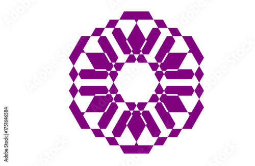 Modern purple hexagon ring burst geometric vector, minimal abstract pattern with optical symmetry, bold motif for branding, backgrounds, technology, packaging, web, textile prints, and digital design