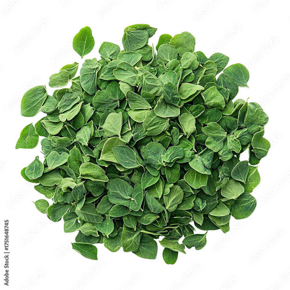 Fototapeta premium Top view of dried fenugreek leaves (methi) studio shot isolated on a white transparent background