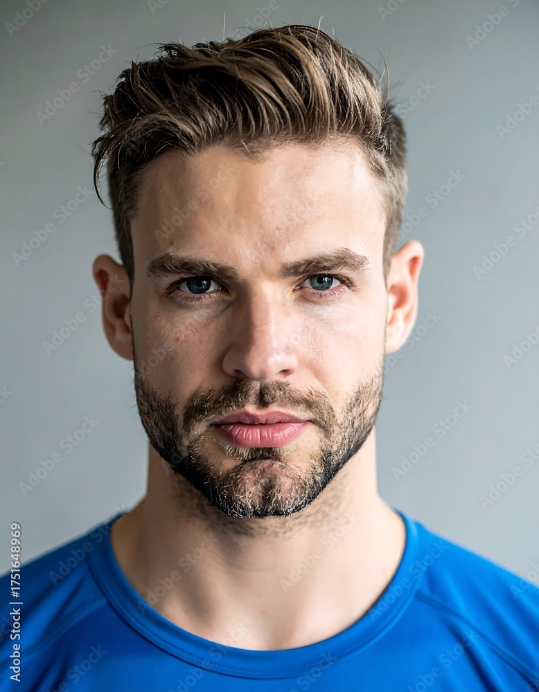 Fototapeta premium Portrait of a serious, handsome man with blue eyes