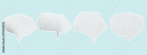 Paper speech bubble. Empty form for communication, talk and text. Paper cut chat dialog for collage. Cloud, notification form with textile texture. Frame for speech, thoughts, discussion. Vector, half