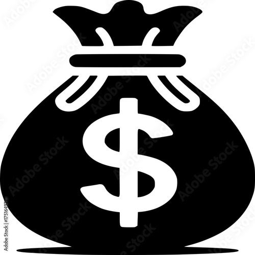 Bag of Fortune: A bold monochrome image of a money bag, emblazoned with a dollar sign, signifies wealth, finance and prosperity