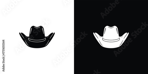 Cowboy Hat Silhouette, Western Style Headwear with Curved Brim on Transparent