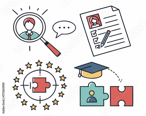 Hiring process illustration with puzzle and document