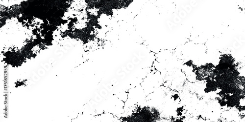 Black and white background with artistic rough texture, aged paper effect, cracked surface look, abstract grunge vintage digital aesthetic wall design.