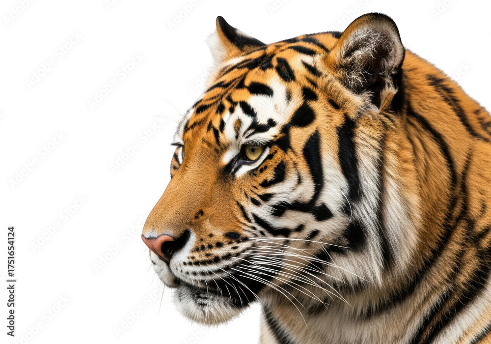 Obraz premium Detailed tiger head portrait close-up wildlife animal predator feline bengal tiger face isolated on transparent background
