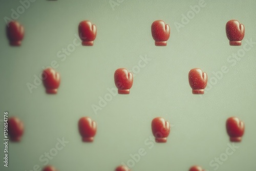 Bright red mittens pattern on soft background creates playful atmosphere, inviting warmth