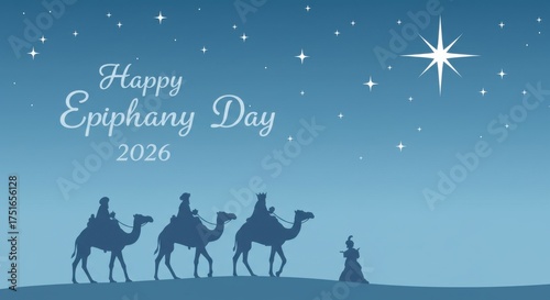 Epiphany day celebration three wise men following star festive greeting