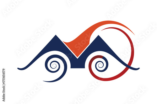 Modern minimalist house roof design featuring abstract floating swirl arcs and geometric shapes