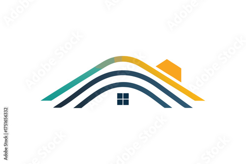 Abstract minimalist house roof design with glowing circular ripple wave patterns and vibrant color gradients
