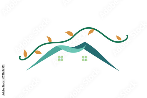 Minimalist house with a modern roof design adorned with delicate floating ethereal vines