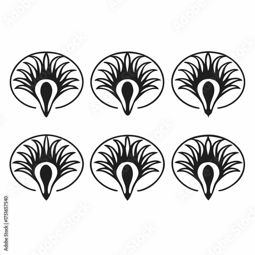 Collection of six fan illustrations, black and white vector design