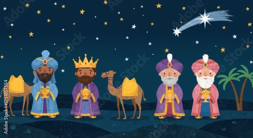 Epiphany day celebration the three wise men following a star to bethlehem