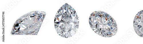 Three pear-shaped and two oval-shaped, faceted diamonds