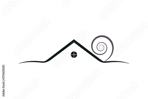 Elegant floral spiral design with a minimalist house roof motif perfect for decorative applications