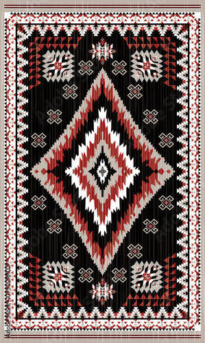 Ganado navajo rug traditional native american tribal pattern.Diamond central border fret geometric red,black,white,grey colors.Ethnic classic carpet Gando Arizona,Aztec,Southwest vector illustration.