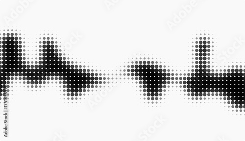 A striking black and white abstract background featuring a halftone dot pattern